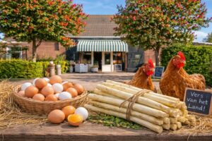 Verse streekproducten bij een boerderijwinkel op Walcheren.